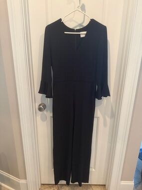Charles Henry Black Long-Sleeve Jumpsuit with Ruffled Cuffs